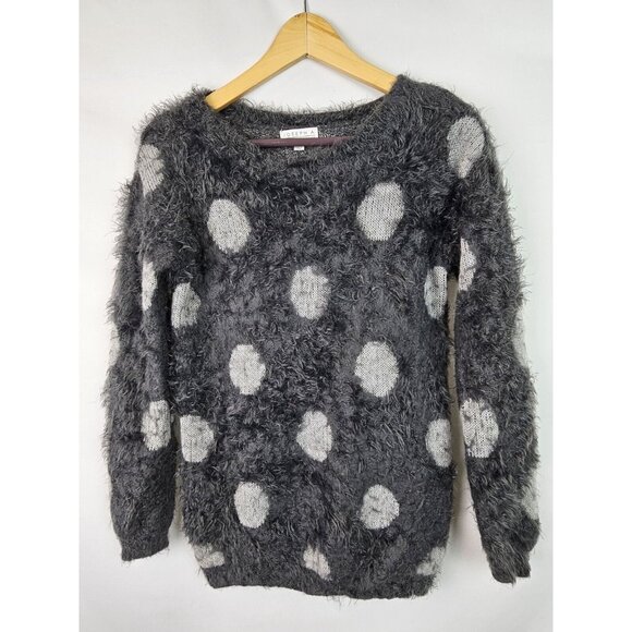 Joseph A Women's Sweater Size Small Gray Fuzzy Polka Dot Long Sleeve Knit Top - Picture 9 of 9